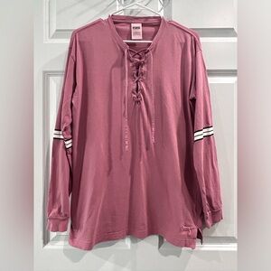Victoria's Secret PINK Long Sleeve Shirt Sz S Campus Lace Up Dog Logo Oversized